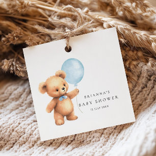 Étiquettes Cadeau Baby shower d'ours à ballon bleu