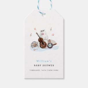 Étiquettes-cadeau Baby shower d'ours polaire musicien mignon