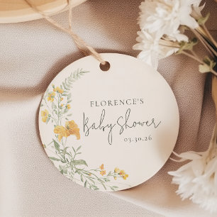 Étiquettes Cadeau Baby Shower Élégant Fleurs Jaunes