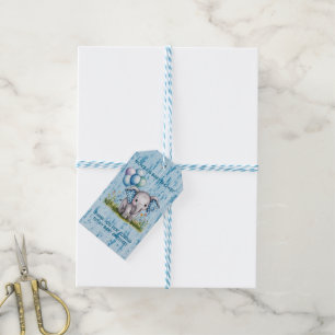 Étiquettes-cadeau Baby Shower Éléphant Bébé et Garçon Fleur Sauvage