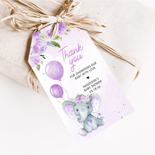 Étiquettes-cadeau Baby shower Eléphant Floral Violet Favoriser les é