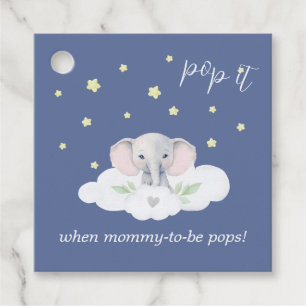 Étiquettes Cadeau Baby shower éléphant Pop It When Mommy Pops Blue