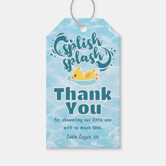 Étiquettes-cadeau Baby shower en caoutchouc Ducky Splish Splash Merc (Devant)