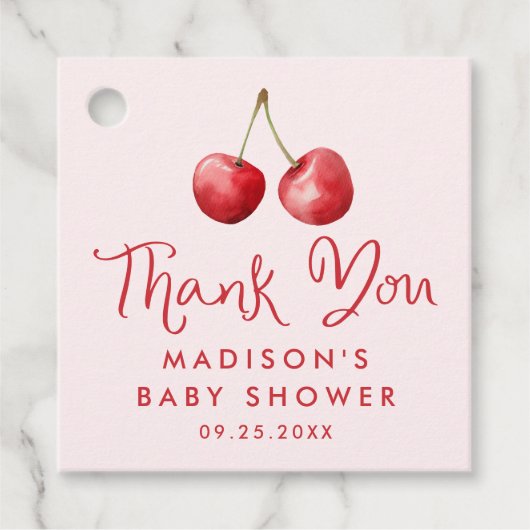 Étiquettes Cadeau Baby shower en Merci de cerisier en Aquarelle Whim (Devant)