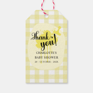 Étiquettes-cadeau Baby shower En vichy Jaune Pastel