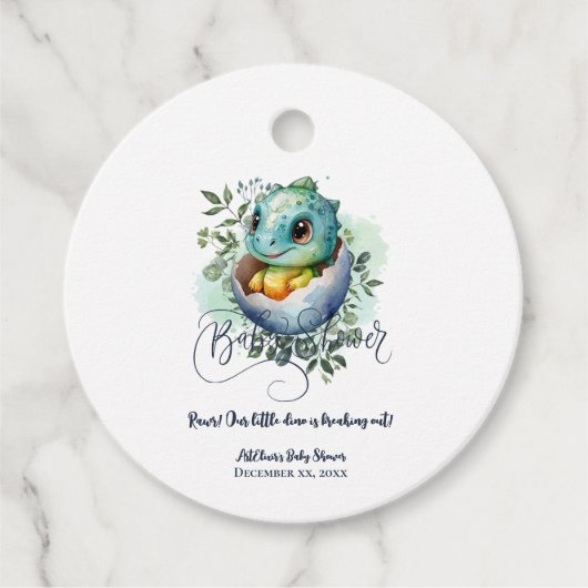 Étiquettes Cadeau Baby shower Feuille Dinosaur Oeuf Cute Aquarelle (Devant)