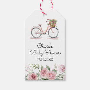 Étiquettes-cadeau Baby Shower Fille au Vélo Rose Rétro Mignon