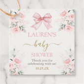 Étiquettes Cadeau Baby shower fille avec arc (Devant)