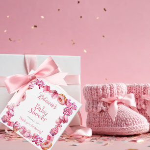 Étiquettes Cadeau Baby shower fille de cadre de bonbons rose