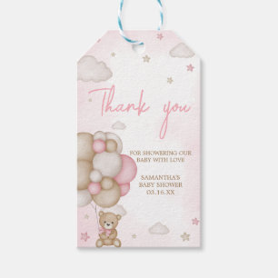 Étiquettes-cadeau Baby shower Fille Ours Balloon Favoriser Tags