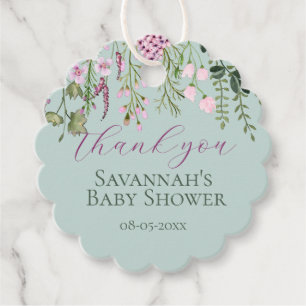 Étiquettes Cadeau Baby shower Fleur sauvage aquarelle Merci floral
