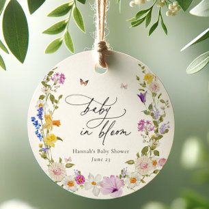 Étiquettes Cadeau Baby shower fleur sauvage Bloom