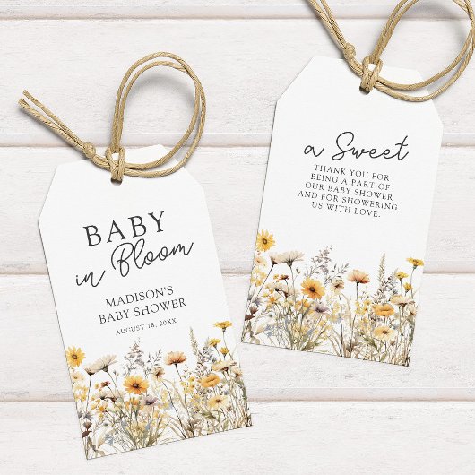 Étiquettes-cadeau Baby shower Fleur sauvage Boho Merci