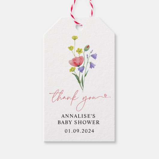 Étiquettes-cadeau Baby shower Fleur sauvage d'aquarelle simple (Devant)