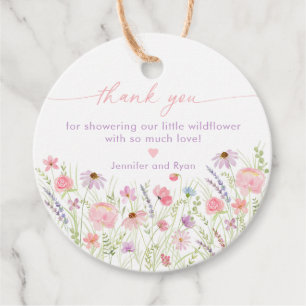 Étiquettes Cadeau Baby shower Fleur sauvage Pink Pastel