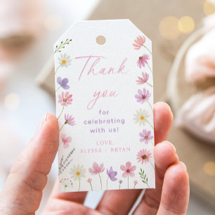 Étiquettes-cadeau Baby shower Fleur sauvage rose violet