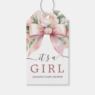 Étiquettes-cadeau Baby Shower Fleurs Romantiques Ruban Rose Pâle