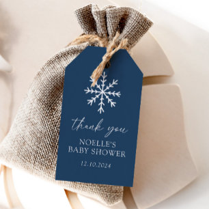 Étiquettes-cadeau Baby Shower Flocon de Neige Bleu