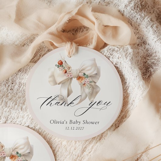 Étiquettes Cadeau Baby shower Floral Bow fille Merci