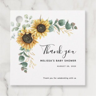 Étiquettes Cadeau Baby shower floral d'Eucalyptus de tournesol