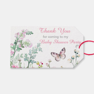 Étiquettes-cadeau Baby shower floral du papillon vert du printemps