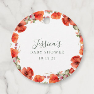 Étiquettes Cadeau Baby shower Floral Jardin du Pavot Rouge personnal