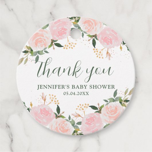 Étiquettes Cadeau Baby shower floral rose (Devant)