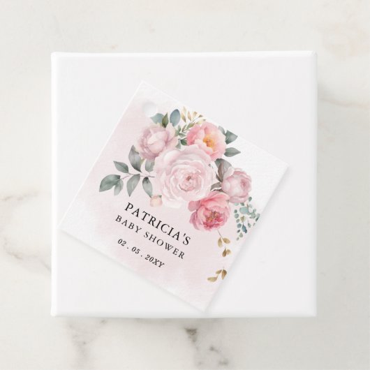 Étiquettes Cadeau Baby shower floral rose moderne (En situation)