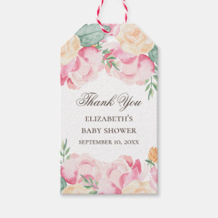 Étiquettes-cadeau Baby shower floral rose pâle et pêche merci