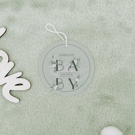 Étiquettes Cadeau Baby shower Floral Vert Sage