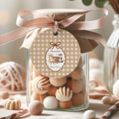 Étiquettes Cadeau Baby shower forestier En vichy neutre