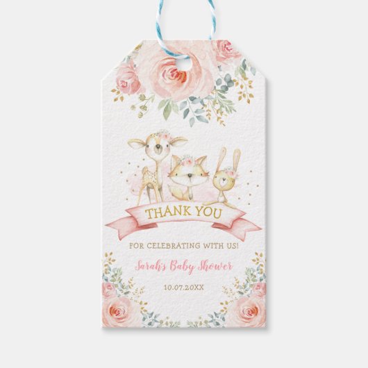 Étiquettes-cadeau Baby shower forestier Floral Blush (Devant)