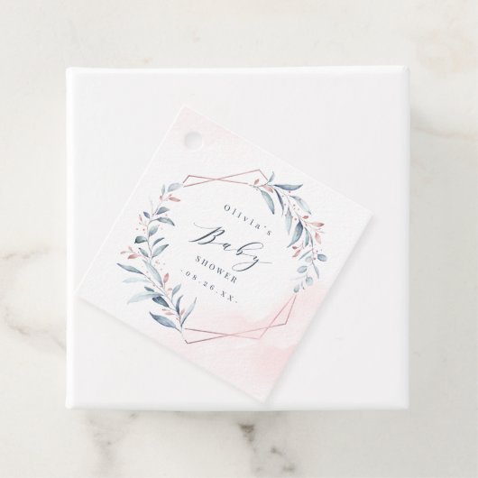 Étiquettes Cadeau Baby shower géométrique rose Gold Blue Greenery (En situation)