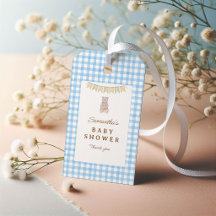 Baby Shower Gingham Bleu Ours Rustique Aquarelle