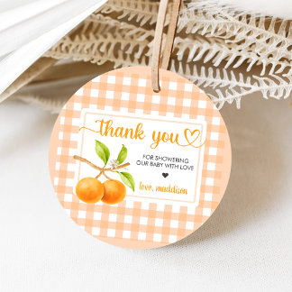 Étiquettes Cadeau Baby Shower Gingham Orange