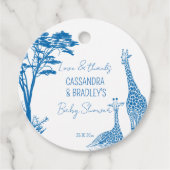 Étiquettes Cadeau Baby shower girafe bleu Safari toile (Devant)