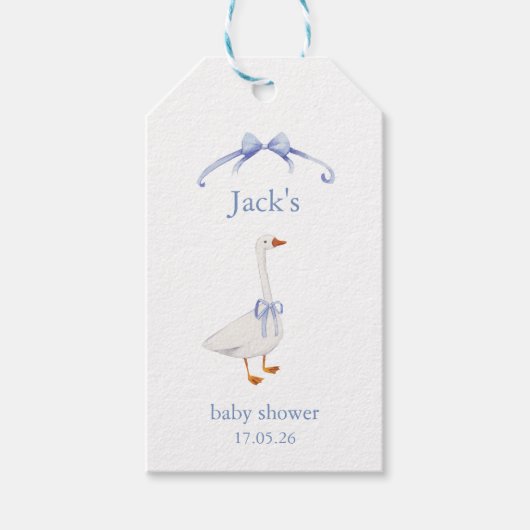 Étiquettes-cadeau Baby shower goose blue (Devant)