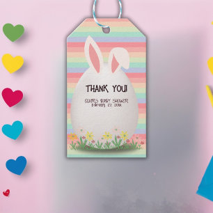 Étiquettes-cadeau Baby shower lapin aux oeufs de Pâques Pastel