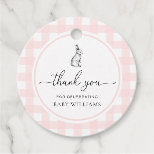 Étiquettes Cadeau Baby shower lapin En vichy rose