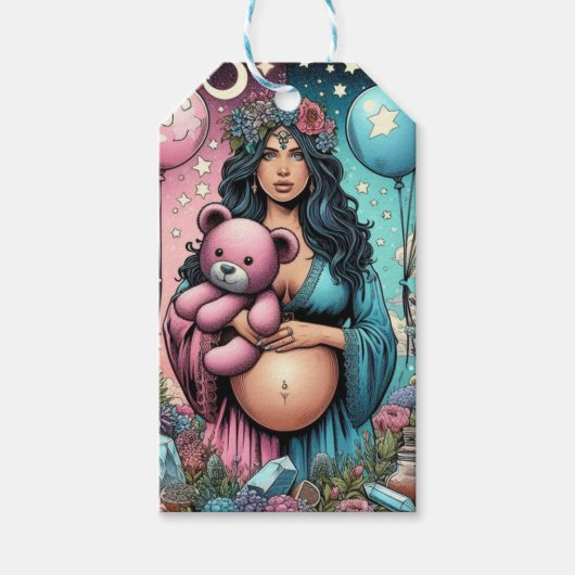 Étiquettes-cadeau Baby shower magique | Balloon de révélation de gen (Devant)
