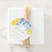 Étiquettes Cadeau Baby Shower Mariage Fleur Bleue Citron Squeeze (En situation)