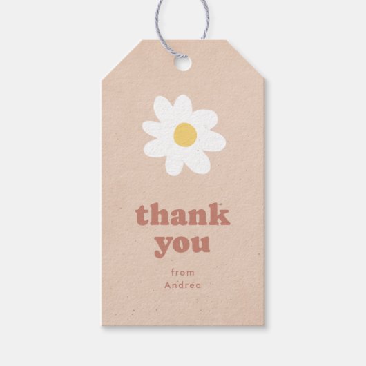 Étiquettes-cadeau Baby shower Merci Retro Daisies (Devant)