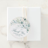 Étiquettes Cadeau Baby shower Merci vert Eucalyptus (En situation)