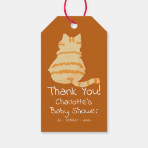 Étiquettes-cadeau Baby-Shower Mignon Chat Orange Rond