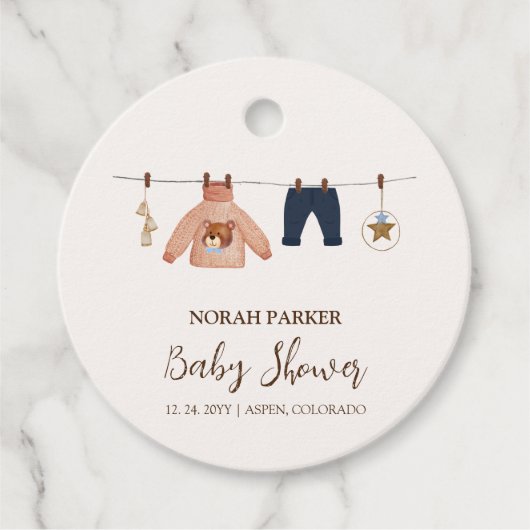 Étiquettes Cadeau Baby shower minimal Boho Boy Winter Clothesline (Devant)