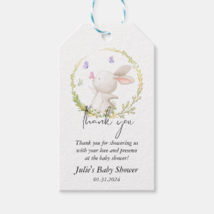 Étiquettes-cadeau Baby shower minimaliste de lapin et de papillons
