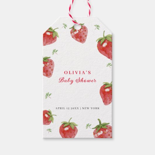 Étiquettes-cadeau Baby shower minimaliste Fraise douce Fille (Devant)