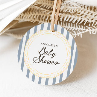 Étiquettes Cadeau Baby Shower Moderne Bleu et Jaune Dessiné à la Mai