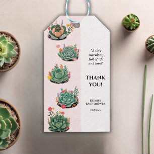 Étiquettes-cadeau Baby shower moderne de cactus succulents