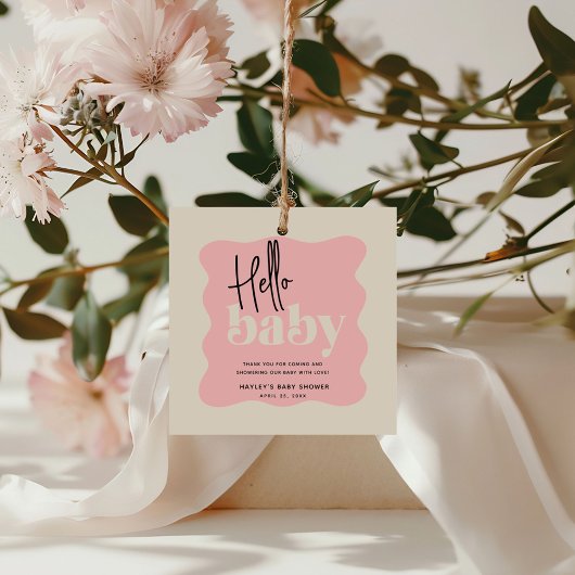 Étiquettes Cadeau Baby shower moderne Hello Baby Pink & Cream